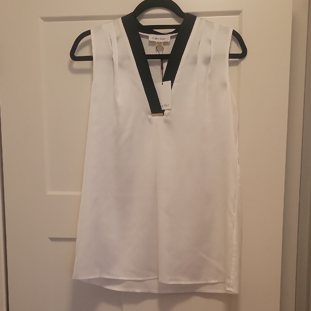 Calvin Klein Collection White and Black Sleeveless Top
